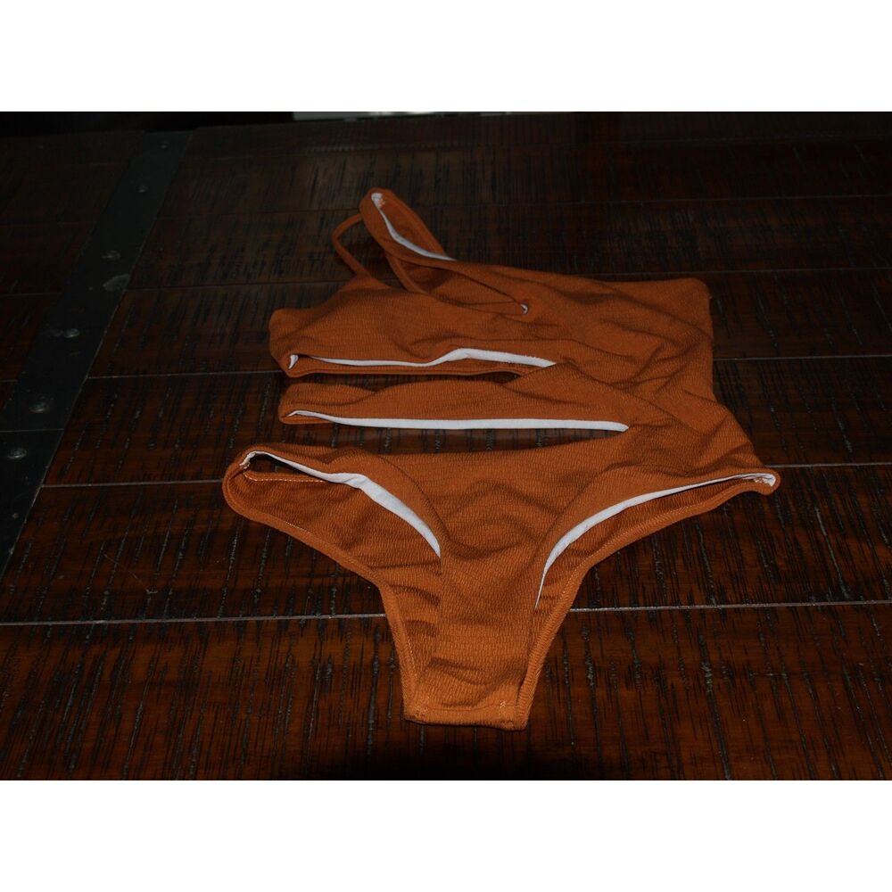 Chic Burnt Orange One-Shoulder Cutout Monokini Swimsuit